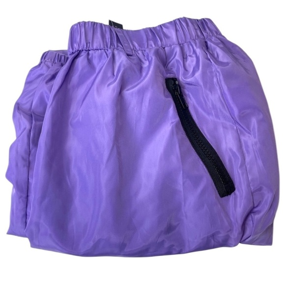 Shein Purple Pant Windbreaker Festival Oversized Cuffed Black Zipper Pant SZ L - Picture 4 of 13